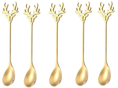 Bycuss Cucchiaini da caffè personalizzati con cervo natalizio,Cucchiaio da dessert a tema natalizio personalizzato,Cucchiaini da tè minuscoli,Cucchiaio da mescolare in acciaio inossidabile,Decorazioni