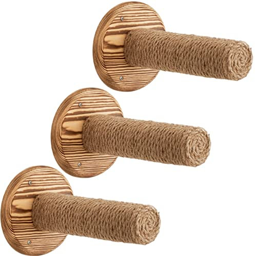 Set von 3 Wand montierbar Rund Sisal Seil Katze Postschritte - Massivholz Naturkatze Wandmöbel - Wandmontierte Katze Baum Klettern Kratzturm Möbel für Indoor Katzen
