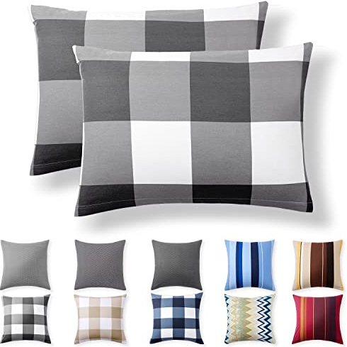 Alreya 2er-Set Renforcé Kissenbezug 40 x 60 cm - 100% Baumwolle mit Reißverschluss, Superweicher Kopfkissenbezug 40x60, Kissenhülle, Pordland Anthracite Anthrazit Kariert, nur Kissenbezug