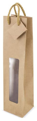 DISOK Sac avec fenêtre Kraft pour bouteille 1l. - Sacs pour vin bon marché, originaux, jolis en papier, carton, marron, kraft., marron, Sacs à eau