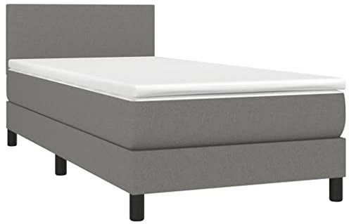vidaXL Boxspringbett mit Matratze Bett Einzelbett Polsterbett Bettgestell Lattenrost Bettrahmen Schlafzimmerbett Hotelbett Dunkelgrau 90x200cm Stoff
