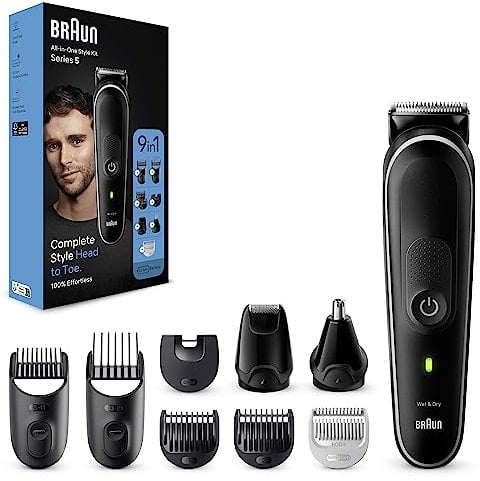 Braun All-In-One Bartpflege Bodygroomer Set, Barttrimmer / Bartschneider, Nasenhaartrimmer, Trimmer/Haarschneider Herren, Haarschneidemaschine, wiederaufladbar, 100 Min. kabellose Laufzeit, MGK5410