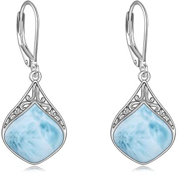 Larimar Ohrringe Sterling Silber Filigran Irisch keltisch Tropfen, Natürlicher Edelstein Tropfen Ohrringe Schmuck Geschenke für Damen Mädchen