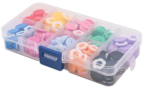 300 PCS botones coloridos para manualidades, 2 agujeros, botones de flores dobles para niños, coser cárdigans de bebé, punto, manualidades con caja de almacenamiento de plástico