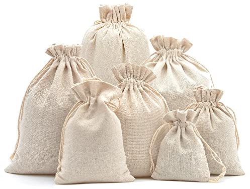 DAHI Baumwollsäckchen säckchen mit Baumwollkordel Leinensäckchen jutesäckchen Geschenksäckchen (9x12cm/25pcs)