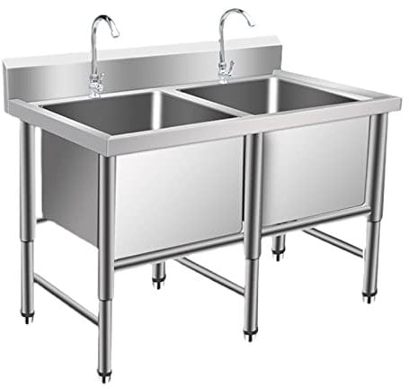 TRGCJGH Spüle mit Armatur,Edelstahl Küchenspüle Freistehende, Gastrospüle Spülbecken Edelstahlspüle Gastro Gastronomie Spüle Waschbecken Edelstahl(120x60x80cm/47.2x23.6x31.4in)