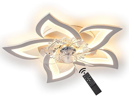 J.SUNUN Ventilatore da soffitto Luce con Telecomando dimmerabile 50W Camera da Letto plafoniera con Ventola da soffitto Silenzioso Timer Design lampadario LED per Soggiorno Cucina Sala da Pranzo