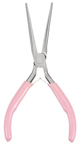 sourcing map Mini Aiguille Nez Pince 4.5 Pouce Mini Plat Mâchoire Précision Pince avec Rose Plastique Poignée pour DIY Artisanat Bijoux Fabrication