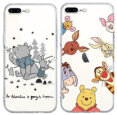 FGIAZDU 2 Pack Anime Phone Case for iPhone 7 Plus/8 Plus,Cute Bear Tiger Cartoon Cover Aesthetic Character Cases for Girls Boys Women,Soft TPU Shockproof Protective Funda for iPhone 7 Plus 5.5 Clear