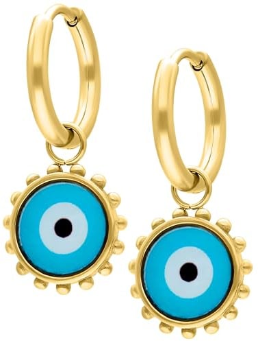 Wildcat Ohrringe - Little Nazar Eye Hoops - Creolen aus Edelstahl mit kleinen Augen - wasserfest, langlebig, hautverträglich - gold