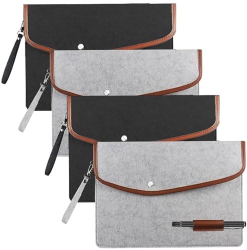 HOMURY 4 Stück Filz Dateiordner: A4 Umschlag Dokumente mit Druckknopf, Leicht Dokumentenmappe, Dokumententaschen, Aktenordner, Mappen für Büro Schule(Schwarz und Grau, 32 * 23CM)