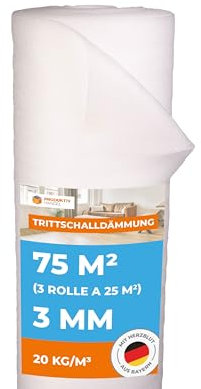 Trittschalldämmung 3mm Profi Basic 75m² | 3 Rollen als Laminat- und Parkettunterlage zur Wärmedämmung | PE-Schaumfolie | Fußbodenheizung geeignet | verbessert die Wärmeisolierung