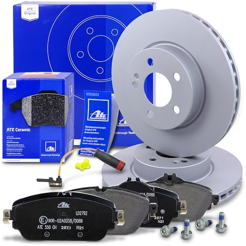 ATE Bremsenset Vorderachse inkl. Bremsscheiben vorne Ø 305 mm belüftet und Ceramic Bremsbeläge vorne + Verschleißkontakt Kompatibel mit MERCEDES C-Klasse, E-Klasse