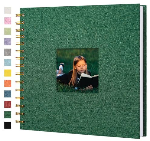 Hiwhy Scrapbook Fotoalben Leineneinband 20,5x20,5 cm 40 Seiten Hardcover Kraft Weiß Seiten Erinnerung Scrapbooking Buch für Hochzeit Reise Baby Dusche Gästebuch, Dunkelgrün