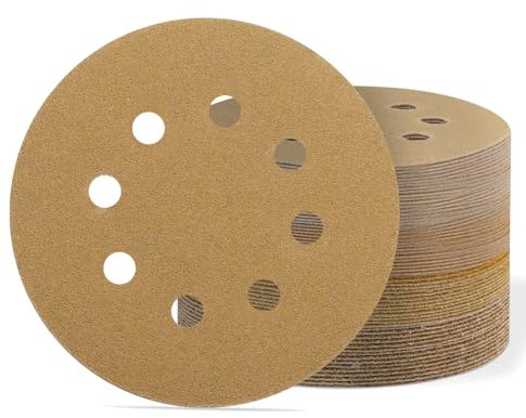 Hook and Loop Sanding Discs 125mm Yellow Sandpaper 40/80/120/240 Grit, 60Pcs Sanding Pads 5 Inch Sander Disc for Random Orbital Sander(8 Holes)