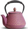 GUANGHEIRON Théière en fonte avec infuseur pour thé, café, motif nid d'abeille japonais, revêtement intérieur émaillé, poignée en silicone, 950 ml, violet