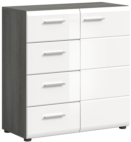 xonox.Home Garderobe Salsa Kommode Schrank Front weiß Hochglanz MDF TZ Korpus rauchsilber Nb.ca.75x85x37 cm