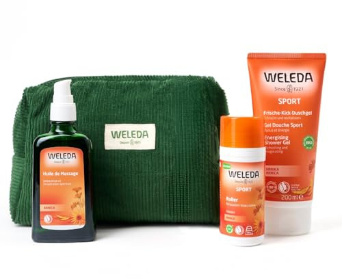 WELEDA - TROUSSE SOINS HYGIENE SPORT : Roller à l'Arnica + Huile de Massage à l'Arnica + Gel Douche Sport à l'Arnica - Préparation et récupération sportives - NATRUE* - Vegan*** -75+100+200 ml