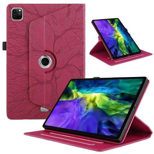 TEDTIKJT Coque Compatible avec Tablette iPad Pro 11 Pouces 2024 Cover étuis Cuir 360°Rotatif Multi-Angle Stand Flip Protection Tablette Case Housse Cover iPad Pro 11,Rouge Arbres