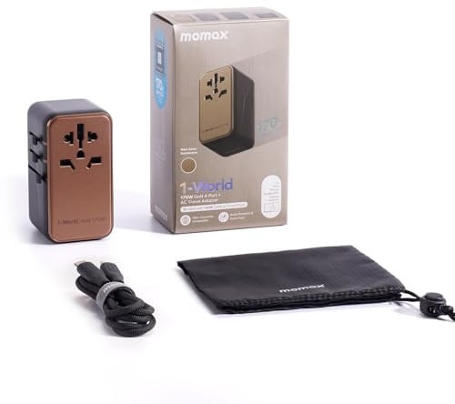 MOMAX Universal Travel Adapter, 170W GaN International Power Adapter, 3 USB-C 1 USB-A, Worldwide Travel Plug Adapter, International Power Adapter for Most Europe, UK, USA, Japan, AU(Type C/A/G/I)