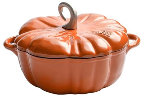 Cast Iron Dutch Oven, Pumpkin Shape Cooking Pot Casserole with Lid and Handles, Non-Stick Stew Pot Soup Pot Halloween Enamel Cookware Crock Pot for Soup Porridge Stew Gift(3.7L)