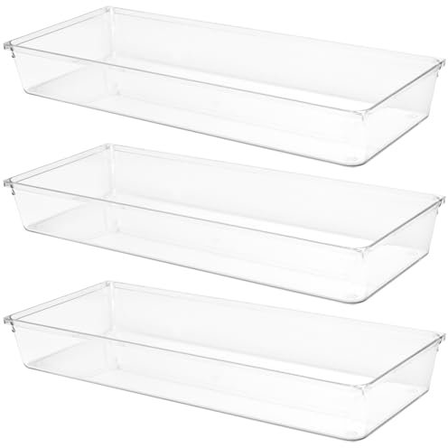 MUKSEUT 3 organizadores de cajones grandes, 6 x 15 x 2 pulgadas, cajas de almacenamiento de plástico para cocina, baño, oficina