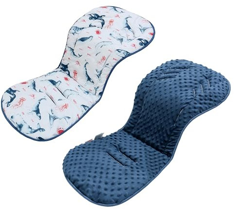 LAT Sitzauflagen für Kinderwagen, Doppelseitige Universal Kinderwagen Einlage für Babyschale Buggy Autositz, Weich & Atmungsaktiv Sitzeinlage für Kinderwagen für Babys & Kleinkinder (Sea Word)
