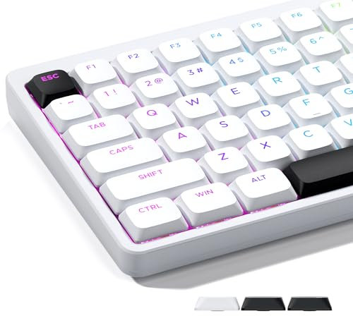 GMKWTL XVX Low Profile White Keycaps, Shine Through Double Shot PBT Bow Keycaps for 60% 75% 80% 85% 100% MX Switches Mechanical Keyboard