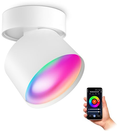 SSC-LUXon SAMU Aufbauspot weiß Smart Home GX53 LED WLAN RGBW App dimmbar | Schwenkbarer Deckenspot weiß - per App & Alexa steuerbar, RGB-Farblicht, flexibles Innenlicht fürs Wohnzimmer, ohne Hub