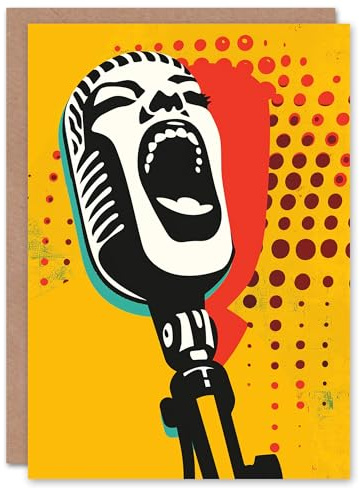 Artery8 Singer Microphone Karaoke Party Graphic Pop Art Blank For Him Or Her Art Birthday Card
