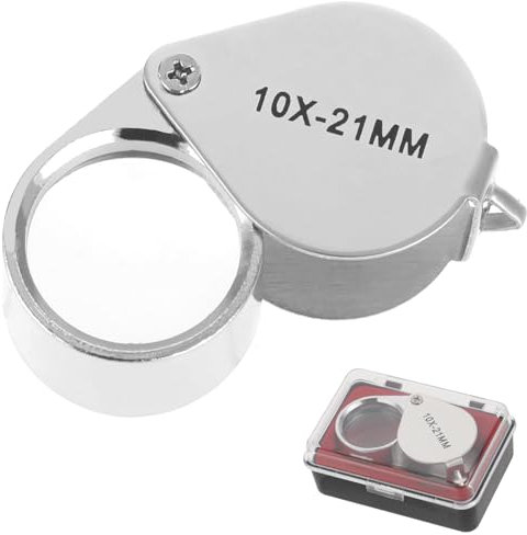TIESOME Juweliere Lupe, 10X Lupe, Schmuck Antiquitäten Lupe Augenlinse, Faltbare Taschenlupe, Vergrößerungsglas für Diamanten, Münzen, Briefmarken, Uhren, Antiquitäten, Silber(10X-21MM)