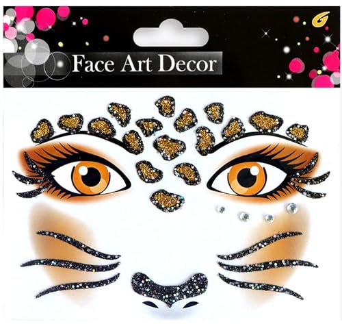 Gesichtstattoo,Face Art Sticker Leopard,Leoparden Face Art Sticker,Face Tattoo Aufkleber,Ablösbare Glitzer Gesicht Aufkleber,für Karneval,Halloween,Weihnachten