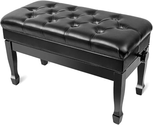 PLMNBQWE Verstellbarer Klavierhocker mit Staufach und wasserdichtem Kissen, Bequeme Duett-Klavierbank