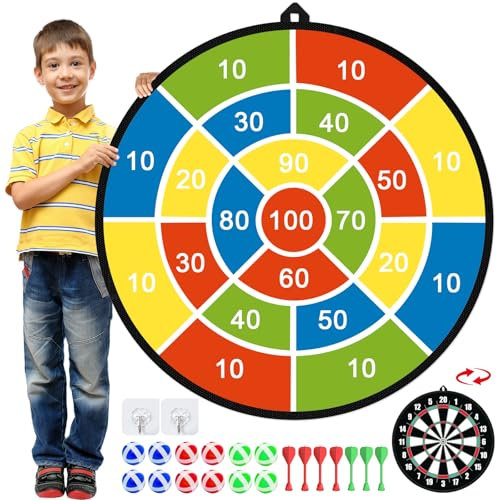 Dartscheibe Kinder Toy- 29“ Doppelseitige Dartscheibe mit klebrigen Bällen und Darts, Wurfspiel, Indoor/Outdoor Sport Fun Party Eltern-Kind-Spiel Spielzeug, Geschenke für 3-12 jährige Jungen Mädchen