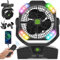 RUNTOP 20000mAh Rechargeable Oscillation Camping Fan with LED Lantern, Battery Operated, 4 Speeds, Remote Control, Black, Modern, Portable, Tabletop, Outdoor, Personal USB Desk Fan