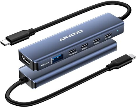 ANYOYO USB C Hub Dual Monitor 4K@60Hz, USBC Adapter with HDMI, USB-C Video&Data Output for USB-C Monitor, 10Gbps(3*C+A), PD 100W, USBC to HDMI Adapter for Dell/Mac and More Type C Devices