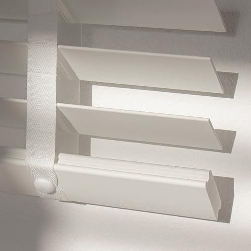 DVAURLIAN Jalousie in Holzoptik | 50 mm Lamelle | jalousien Fenster innen | Sonnenschutz für Fenster mit Bohren | PVC weiß/grau (Weiß, 100x130cm)