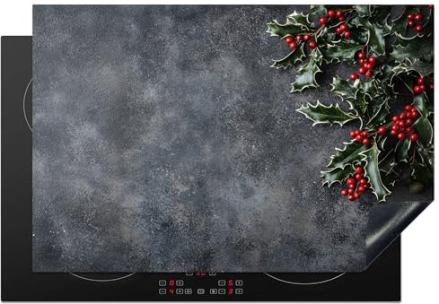 KitchenYeah© Induction Hob Protector Mat 20.1x30.3 / 77x51 cm Cooker Top Protectors Cover Ceramic Covers Electric Hobs Vinyl Christmas - Branches - Winter - Red