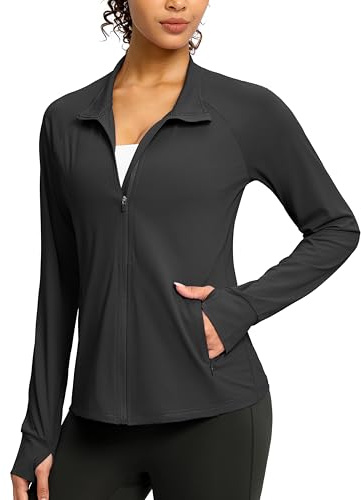 Women's Sun Protection Lightweight Athletic Jacket Zip Up Jacket, Black, L