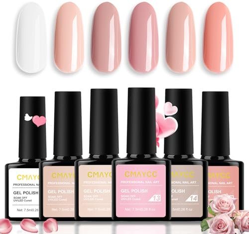 LOPHE Gel Nail Polish, 6 Colors All Season Nude Pink Gel Polish Set, Soak Off UV LED Nail Art Varnish Kit, Natural Skin Tone Nail Kit, Nail Art DIY Manicure Salon and Home for Women