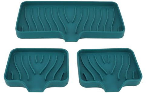 Packung Silikon-Seifenschale, Seifenschale für die Küche, Arbeitsplatte, Silikon-Spülbeckenabweiser, Schwammhalter für Badezimmertoilette (Green)