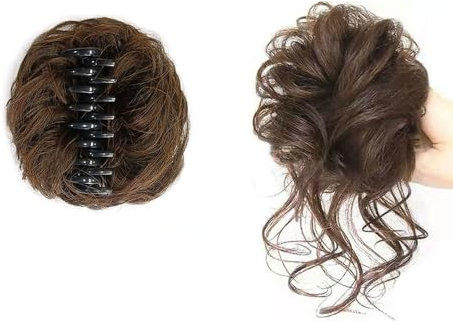 FDEETY Haarschmuck Dutt Haarteil Echthaar Wellig Lockig Haardutt Haarverlängerung Hochsteckfrisur Clip in Claw Pferdeschwanz Haarteile Haar Scrunchies für Damen(Hellbraun)