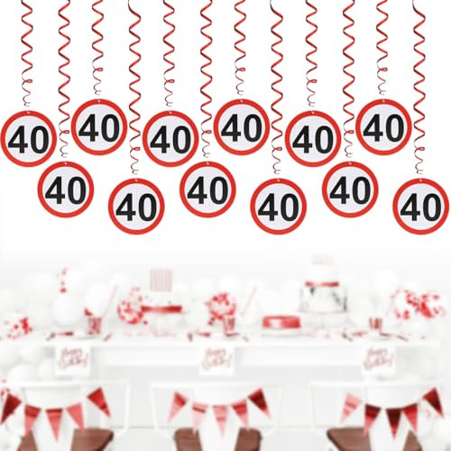 Girlande 40. Geburtstag Deko, 12 Stück Verkehrsschild 40. Geburtstagdeko Spiralen Girlande, Verkehrsschild Partyzubehör für 40er Geburtstag Hochzeit Jubiläum