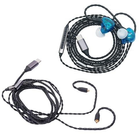 Type C MMCX IEM Cable with Mic, OFC Plated In Ear Monitor Cable Fit for Headphones with MMCX Connectors for Sennheiser IE300 IE600 IE900 and More - 47.24in
