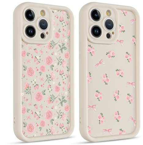 Coiwxmoi 2 Stück Handyhülle für iPhone 11 Pro Max Hülle, Aesthetic Blumen Flower Muster Design Mädchen Frauen Schutzhülle, Silikon Cover Valentin Valentinstag Case für iPhone 11 Pro Max 6,5, Rosa