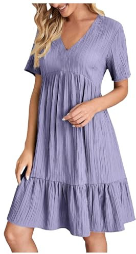 Robe Grossesse De Soiree Femme Grande Taille Ete Courte Chic Et Elegante Longue Fluide Midi en Lin Made in Italy Plage Fleurie Jupe Elegant Invitée Mariage Boheme Chemise Mi Cache Coeur,a-Violet,S