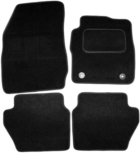 Actiasmat for Ford Fiesta Mk7 2011-2017 Fit Black Carpet Car Floor Mats | Interior Floor Mats with Round Clips (Car + Boot Mats)