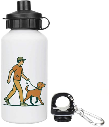 Azeeda 400ml 'Man And Dog Walking' Kids Reusable Water/Drinks Bottle (WT00089078)