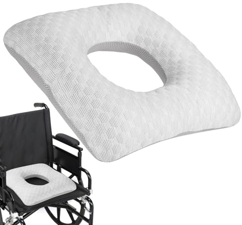 Donut-Sitzkissen für ältere Menschen, mit Eisseidenstoff und Loch, 33 cm, rundes Polster, Stretch-Baumwolle innen, waschbarer Bezug mit Reißverschluss für Stuhl oder Rollstuhl