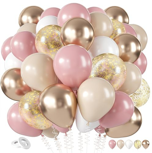 Hierein Luftballons Rosa, 60 Stück Rosegold Luftballons Geburtstag, 12 Zoll Helium Ballons Rosa für Geburtstag Hochzeit Verlobung Jahrestag Party Deko, Geburtstagsdeko Frau